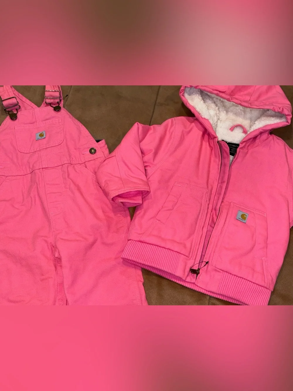 Carhartt Baby Girls Pink Jacket & Bib Overalls Set – Size 18M